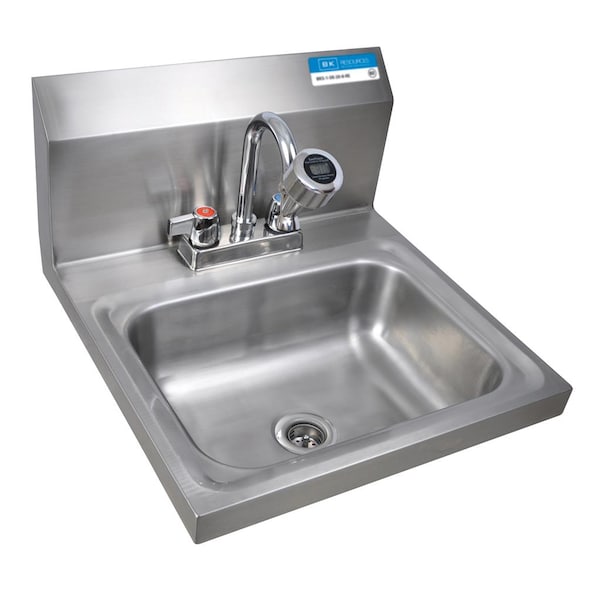 Bk Resources Hand Sink Stainless Steel W/ Sanitimer, 2 Holes, 1-7/8" DR BKHS-D-1410-STPG - main